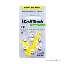 Батарейки iCellTech 10 (PR70) для слуховых аппаратов, 1 блистер (6 батареек)