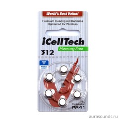 iCellTech 312 (PR41)  для слуховых аппаратов, 1 блистер (6 батареек)
