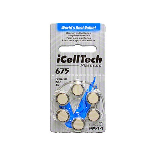 iCellTech 675 (PR44)  для слуховых аппаратов, 1 блистер, 6 батареек.