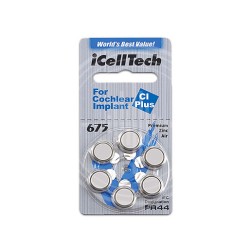 iCellTech 675 CI (PR44)  для кохлеарных имплантов, 1 блистер, 6 батареек.