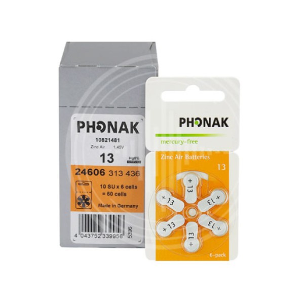 Phonak 13 (PR48)  для слуховых аппаратов, 10 блистеров (60 батареек)