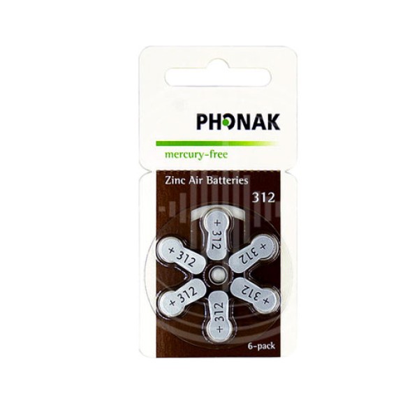 Phonak 312 (PR41)  для слухового аппарата, 1 блистер (6 батареек)