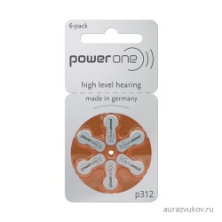 PowerOne  p312 (PR41)  для слуховых аппаратов, 1 блистер, (6 батареек)
