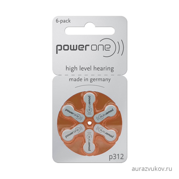 PowerOne  p312 (PR41)  для слуховых аппаратов, 1 блистер, (6 батареек)