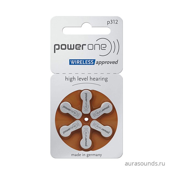 PowerOne  p312 (PR41)  для слуховых аппаратов, 1 блистер, (6 батареек)