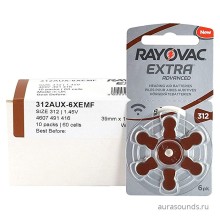 Батарейки Rayovac Extra 312 (PR48) для слуховых аппаратов, упаковка (60 батареек)