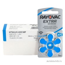 Батарейки Rayovac 675 (PR44) для слухового аппарата, упаковка 60 батареек.