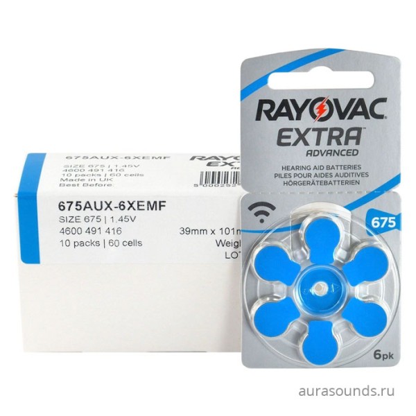 Rayovac Extra 675 (PR44) для слухового аппарата, упаковка 60 батареек.