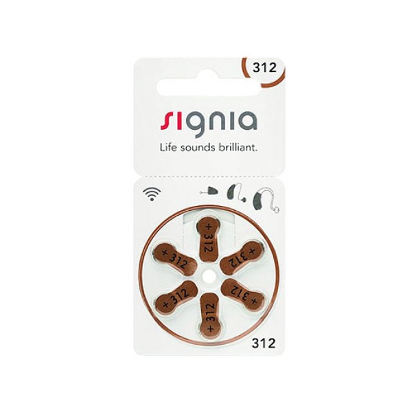 Signia    312 (PR41) для слуховых аппаратов, 1 блистер (6 батареек)