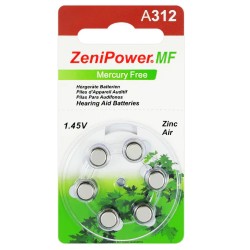 ZeniPower 312 (PR41) для слухового аппарата, 1 блистер (6 батареек)