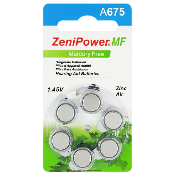 ZeniPower 675 (PR44) для слухового аппарата, 1 блистер (6 батареек)