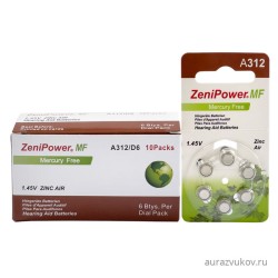 ZeniPower 312 (PR41) для слухового аппарата, упаковка (60 батареек)